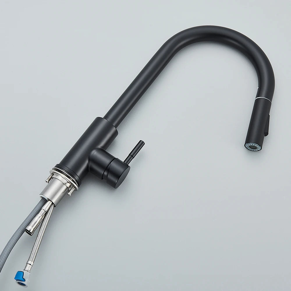 Black Kitchen Faucet Two Function Single Handle Pull Out Mixer Hot and Cold Water Taps Deck Mounted
