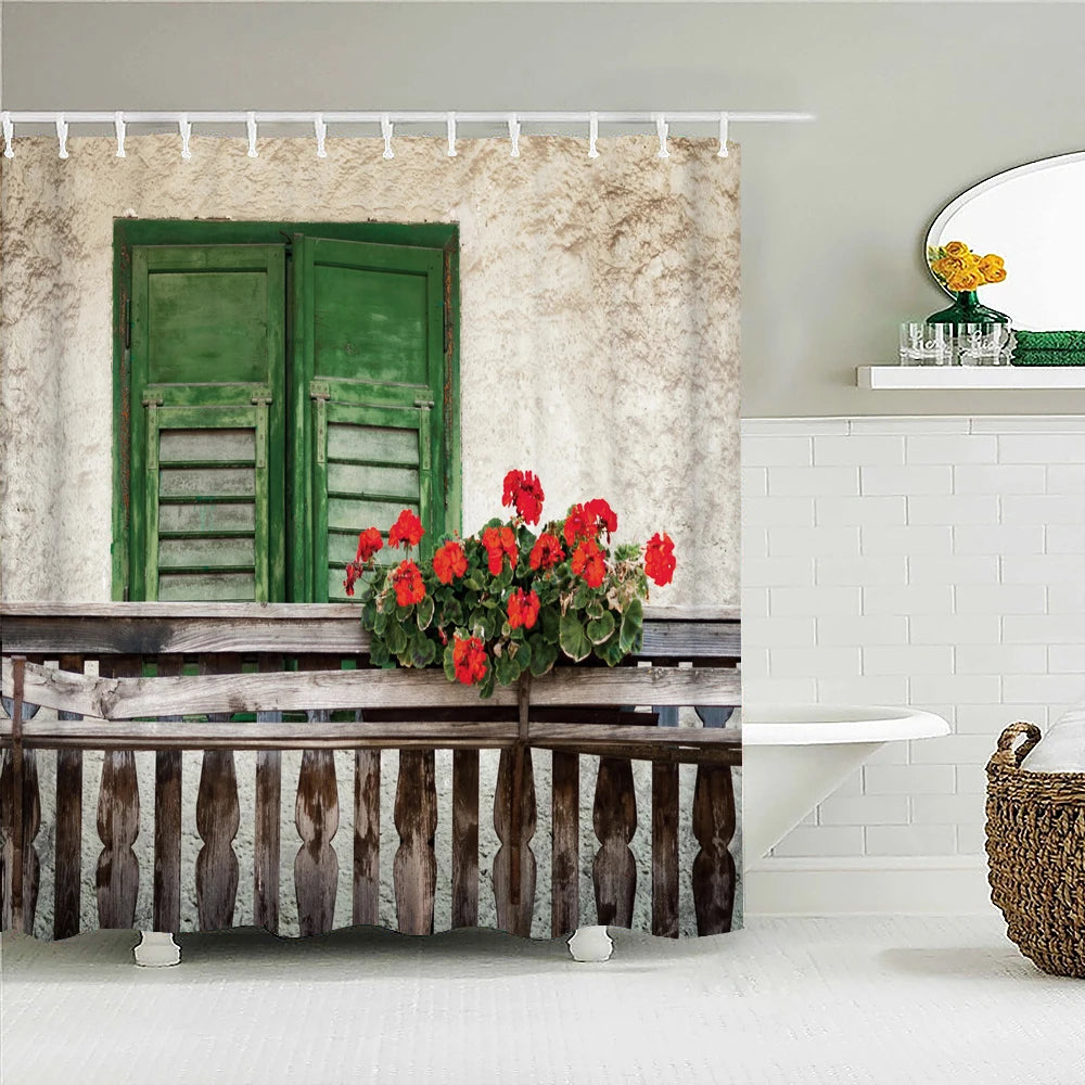 European Landscape Shower Curtain Waterproof Bathroom Curtain Polyester Fabric Bath Curtains 3D Printed with Hooks Bath Screen