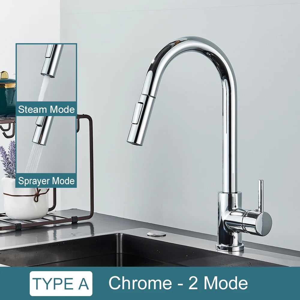 Black Kitchen Faucet Two Function Single Handle Pull Out Mixer Hot and Cold Water Taps Deck Mounted