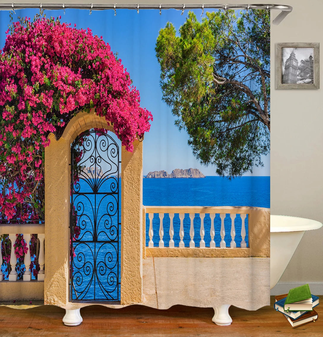 European Landscape Shower Curtain Waterproof Bathroom Curtain Polyester Fabric Bath Curtains 3D Printed with Hooks Bath Screen