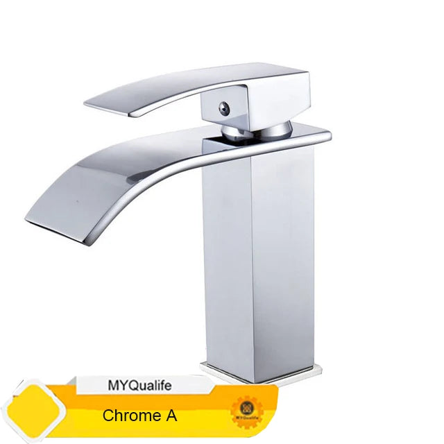 Grifo de baño cascada negro, lavabo, lavabo de tocador, grifo mezclador, grifo de agua fría y caliente, grifos de lavabo de baño de un solo orificio, grúa