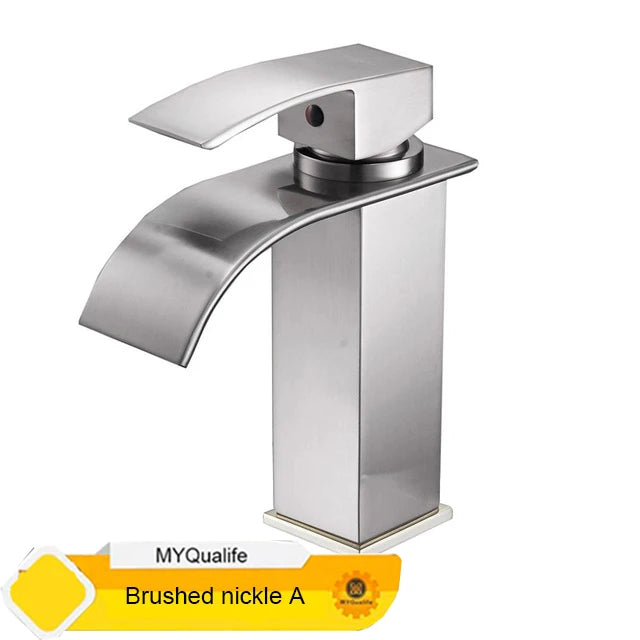 Grifo de baño cascada negro, lavabo, lavabo de tocador, grifo mezclador, grifo de agua fría y caliente, grifos de lavabo de baño de un solo orificio, grúa