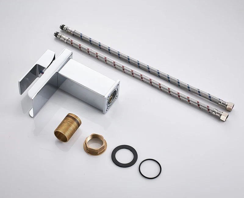 Grifo de baño cascada negro, lavabo, lavabo de tocador, grifo mezclador, grifo de agua fría y caliente, grifos de lavabo de baño de un solo orificio, grúa
