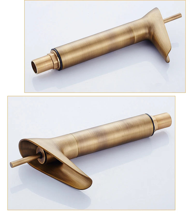 Grifo de lavabo clásico estilo antiguo, grifo de baño en cascada, grifo de agua caliente y fría, grifo de bronce de un solo orificio tipo copa