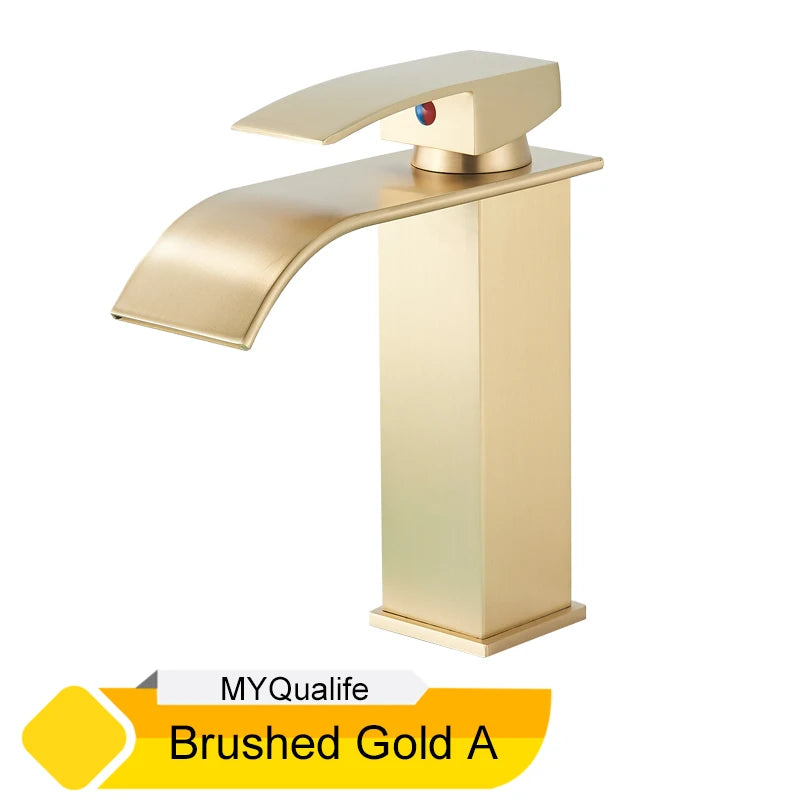 Grifo de baño cascada negro, lavabo, lavabo de tocador, grifo mezclador, grifo de agua fría y caliente, grifos de lavabo de baño de un solo orificio, grúa