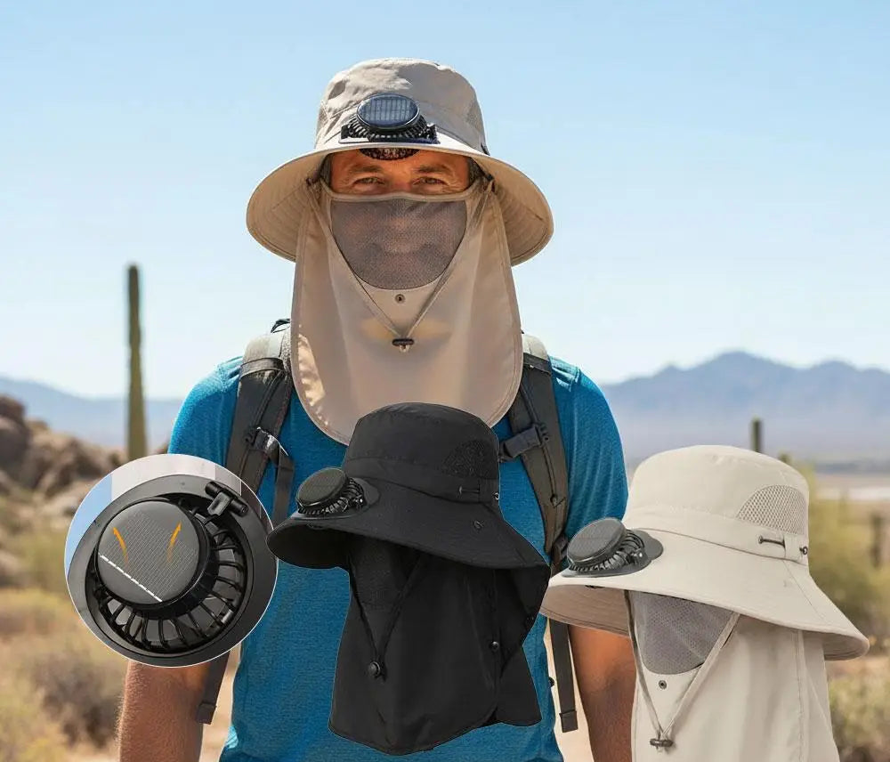 Sombrero de ala ancha con ventilador solar