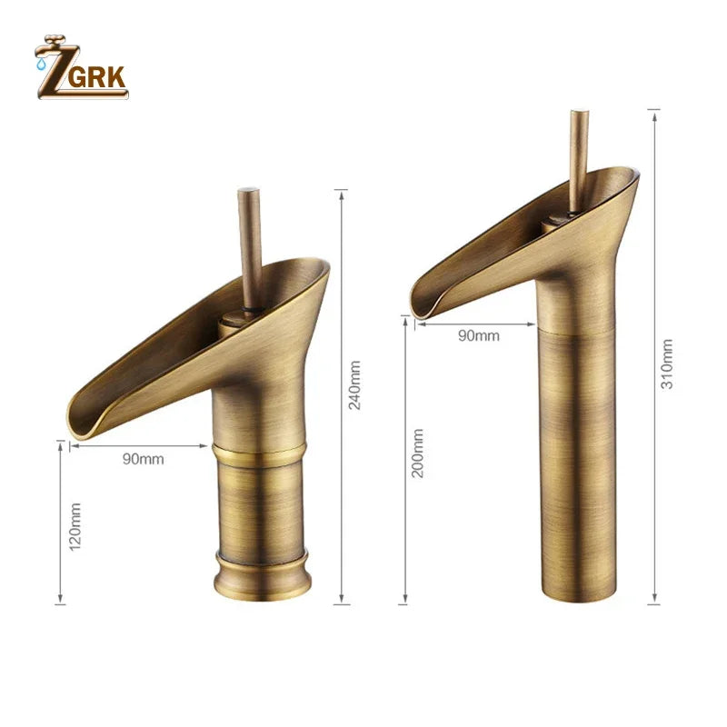 Grifo de lavabo clásico estilo antiguo, grifo de baño en cascada, grifo de agua caliente y fría, grifo de bronce de un solo orificio tipo copa