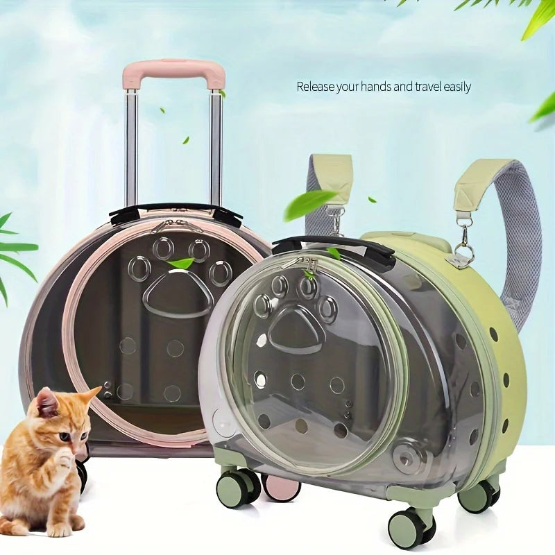 Mochila transparente para mascotas con ruedas