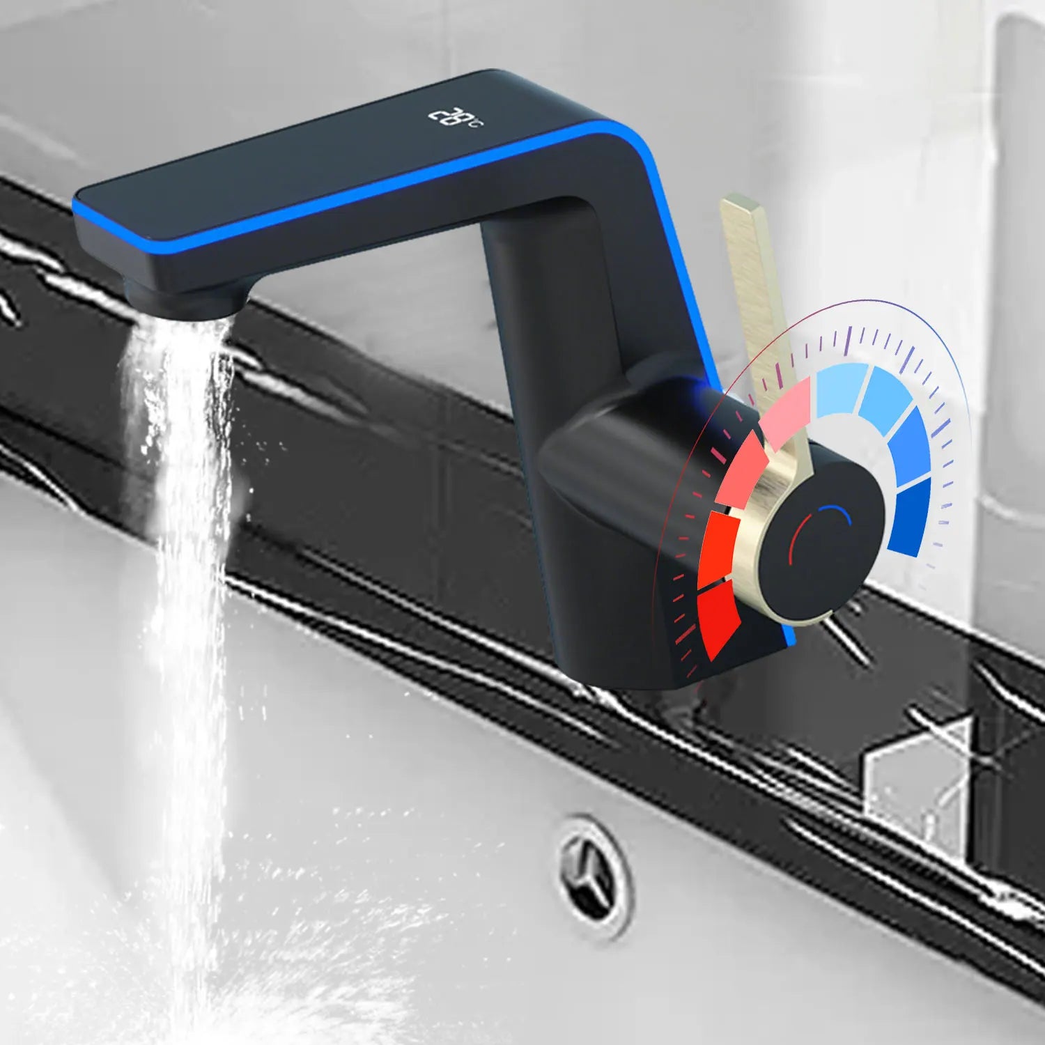 Grifo Lavabo con Pantalla LED Digital Temperatura - Latón Doble Función