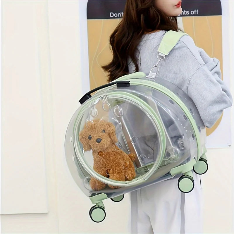 Mochila transparente para mascotas con ruedas