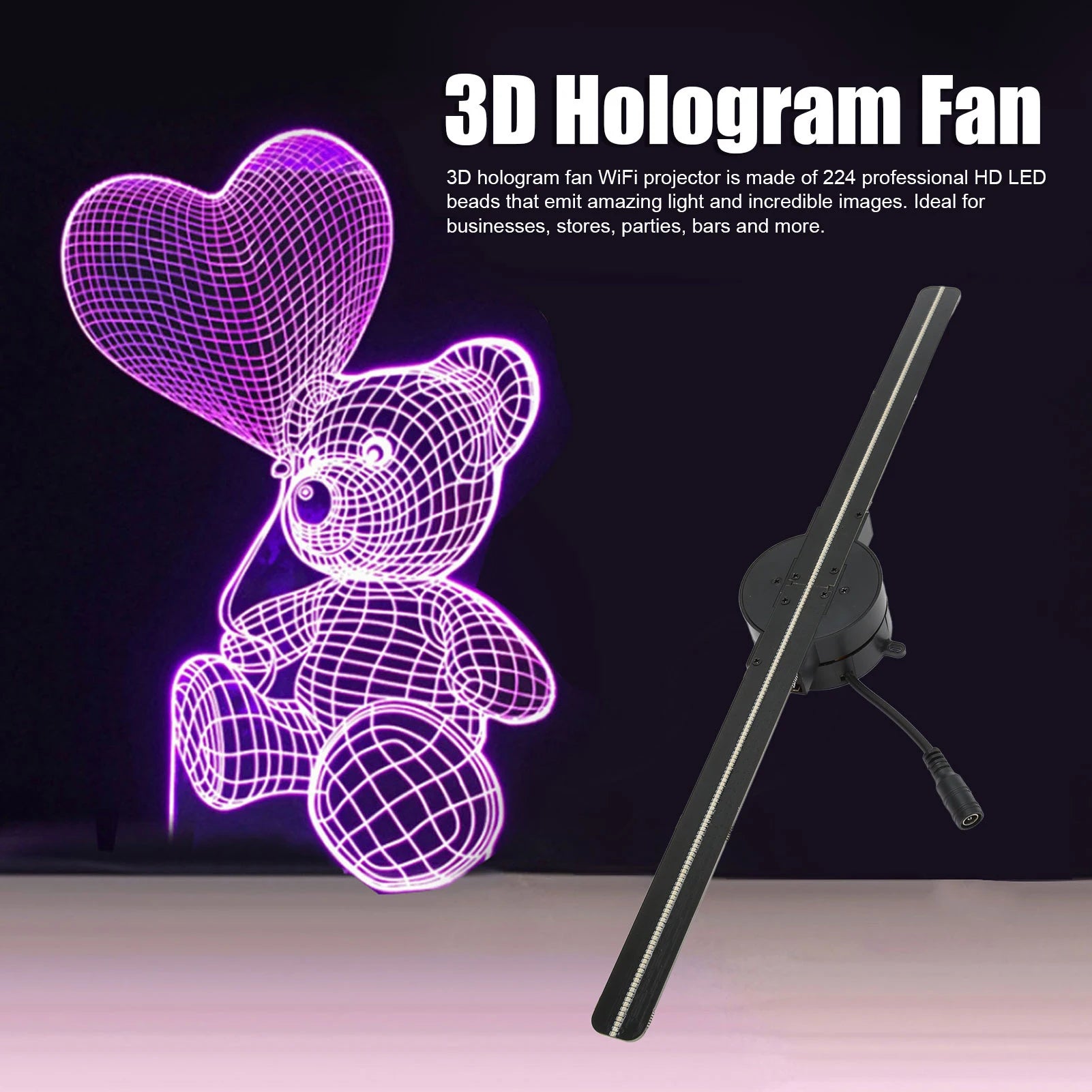 Nuevo precio ! ! Proyector 3D con ventilador holográfico de 16,5 pulgadas, 2000 x 224, WiFi, con 224 luces LED para publicidad en tiendas y negocios, 100-240 V