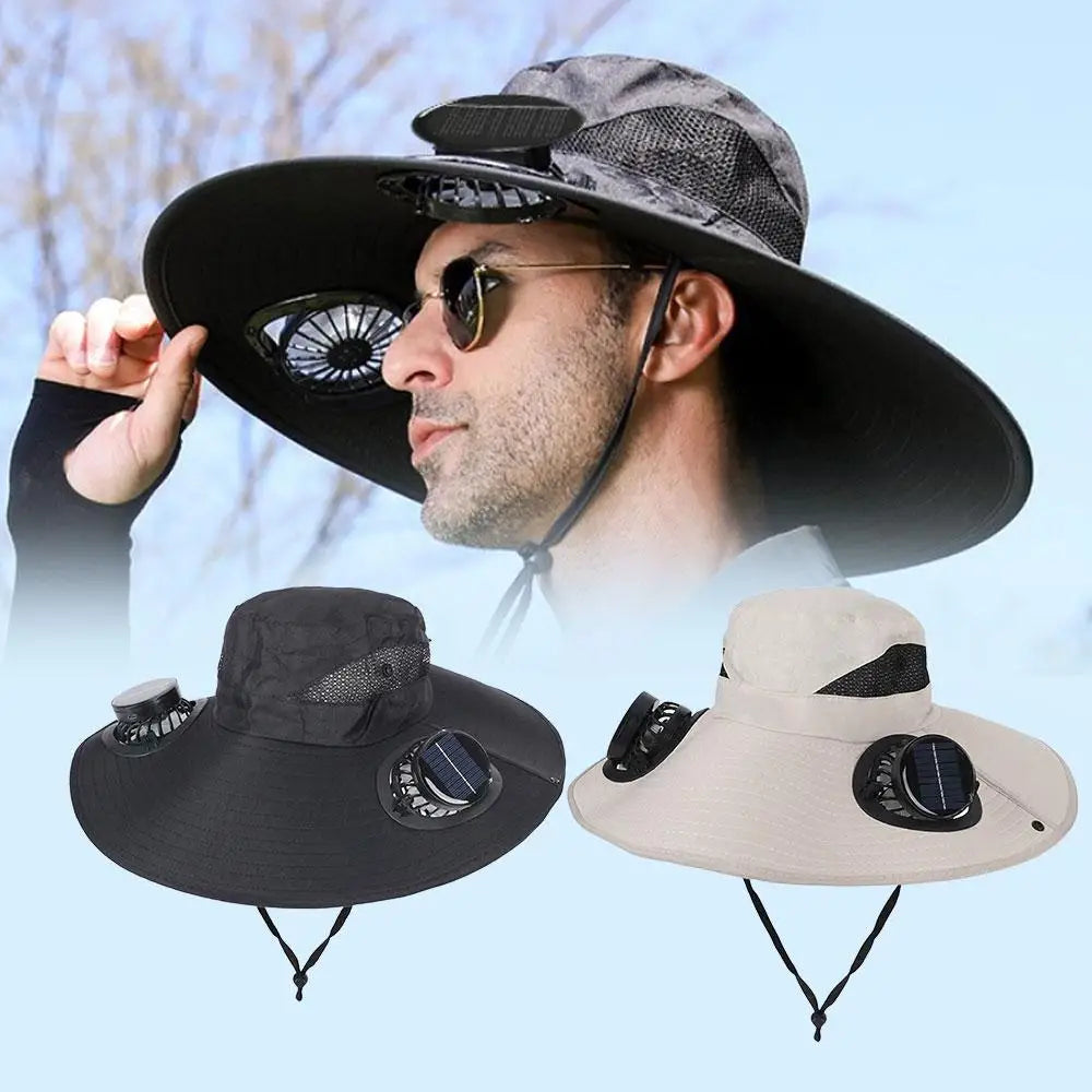 Sombrero de ala ancha con ventilador solar
