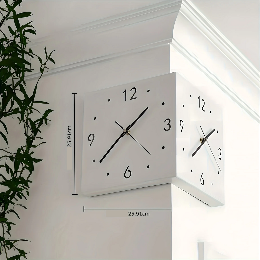 Reloj de pared moderno de esquina, luminoso de doble cara