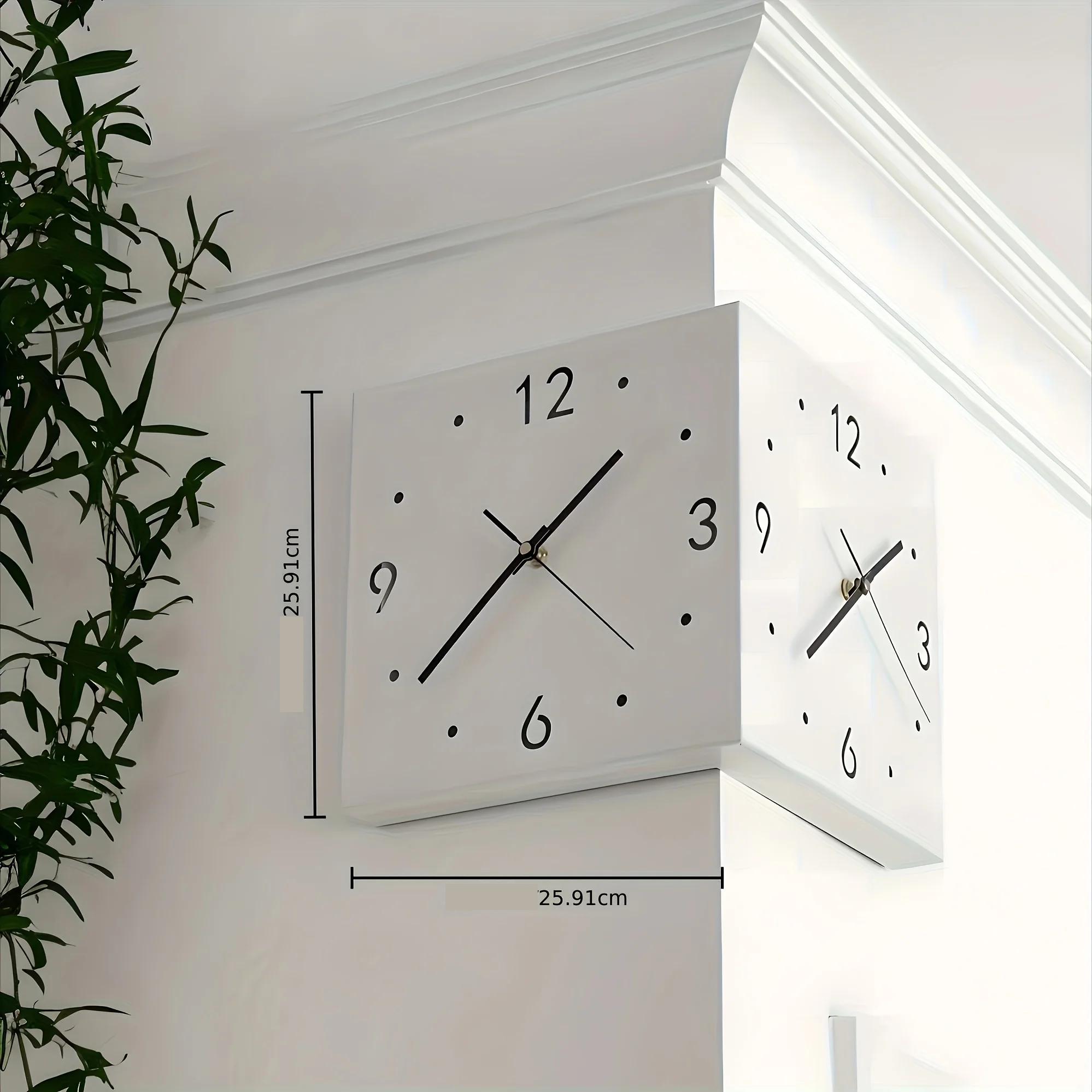 Reloj de pared moderno de esquina, luminoso de doble cara