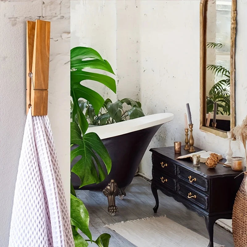 Toallero de madera extragrande con clip: elegante toallero de pared para baño y lavandería. Decoración y almacenamiento.