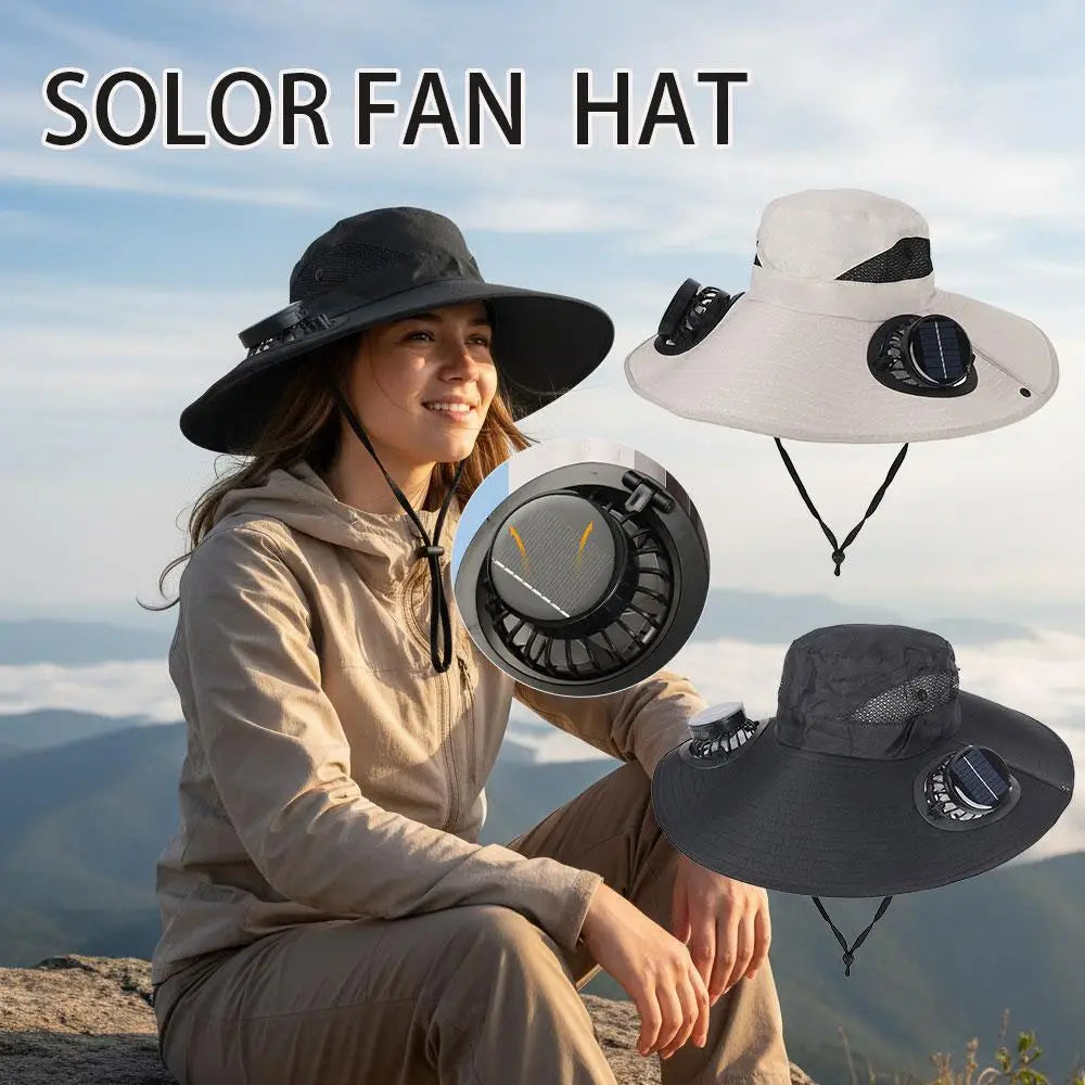 Sombrero de ala ancha con ventilador solar