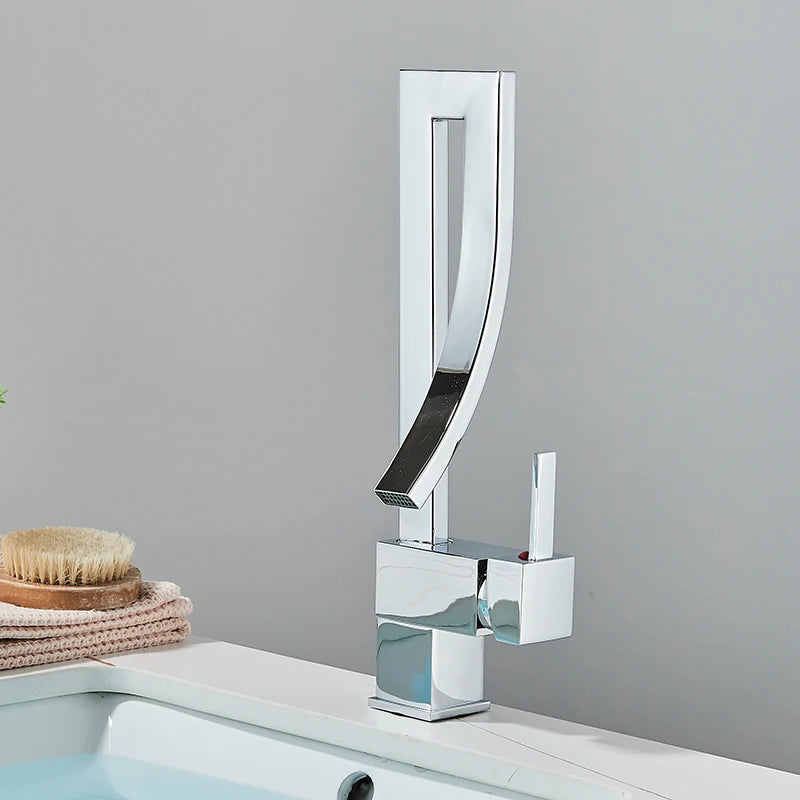Grifo mezclador de latón para lavabo de baño, monomando, monomando, monoorificio, para agua fría y caliente.