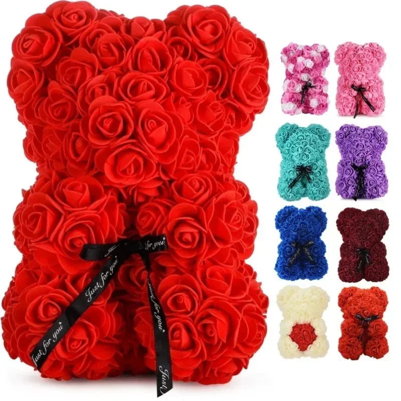 Osito de peluche con rosa eterna de flores artificiales