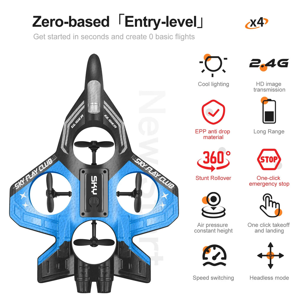 Nuevo helicóptero volador planeador YP3 RC Hobby Jet Plane 2.4G Stunt Control remoto Avión de combate de espuma Dron de juguete con luz