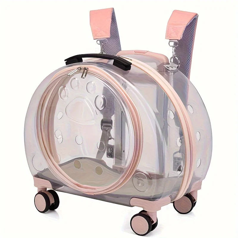 Mochila transparente para mascotas con ruedas