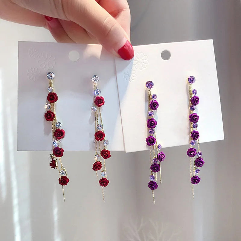 Pendientes retro con flores rosas para mujer