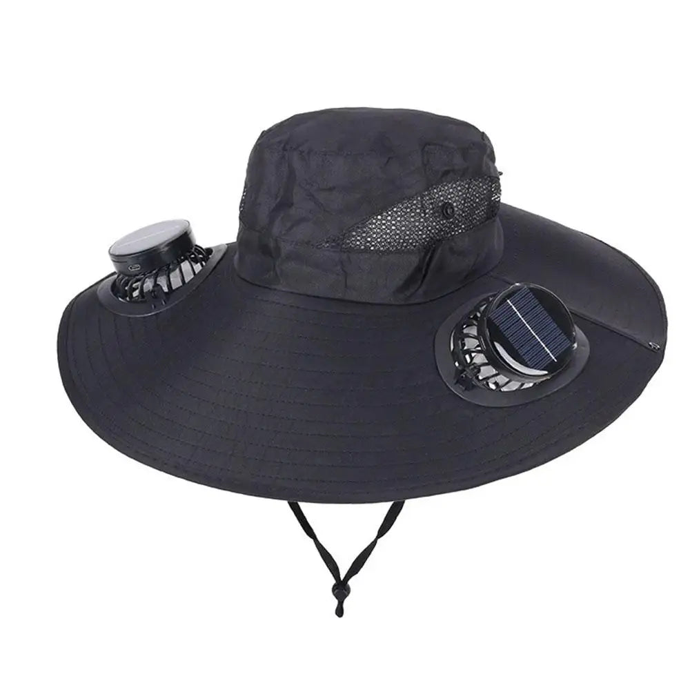 Sombrero de ala ancha con ventilador solar