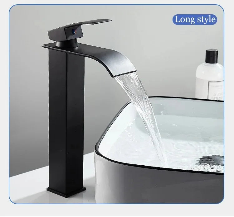 Grifo de acero inoxidable con cascada y tubería de agua fría y caliente, baño, cocina y hogar.