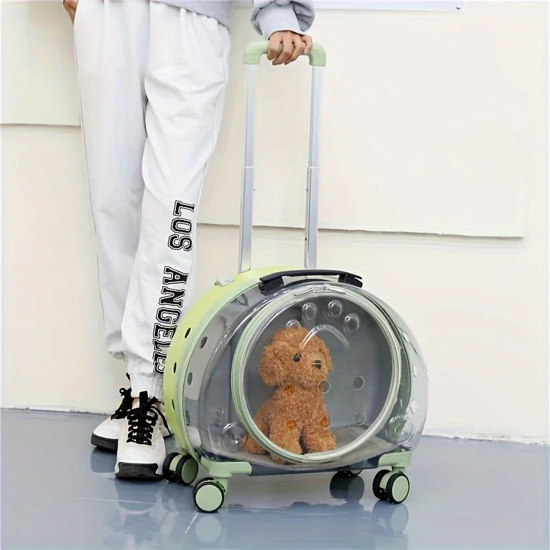 Mochila transparente para mascotas con ruedas