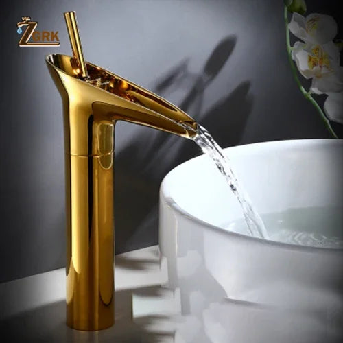 Grifo de lavabo clásico estilo antiguo, grifo de baño en cascada, grifo de agua caliente y fría, grifo de bronce de un solo orificio tipo copa