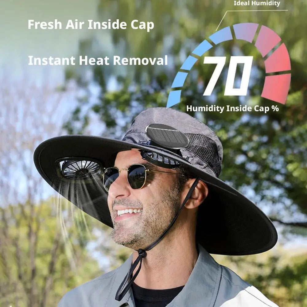 Sombrero de ala ancha con ventilador solar