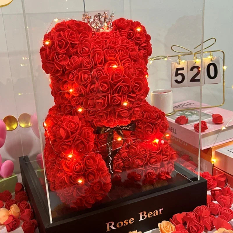 Osito de peluche con rosa eterna de flores artificiales