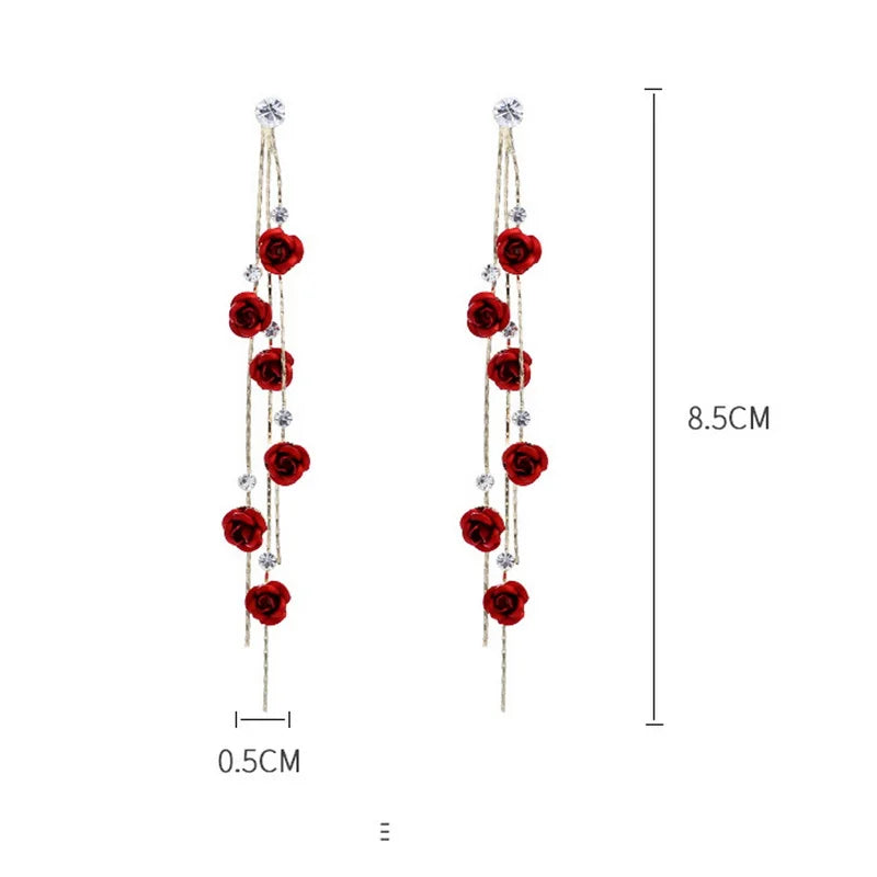Pendientes retro con flores rosas para mujer