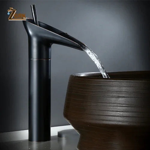 Grifo de lavabo clásico estilo antiguo, grifo de baño en cascada, grifo de agua caliente y fría, grifo de bronce de un solo orificio tipo copa