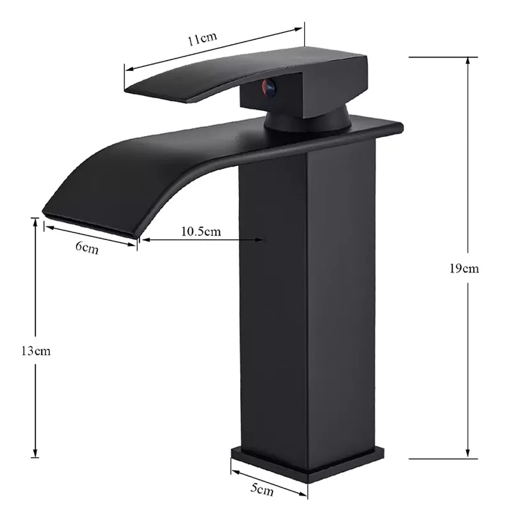 Grifo de baño cascada negro, lavabo, lavabo de tocador, grifo mezclador, grifo de agua fría y caliente, grifos de lavabo de baño de un solo orificio, grúa