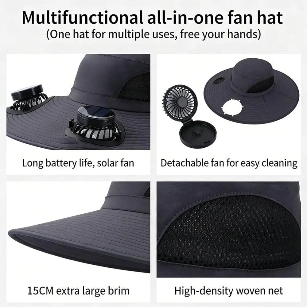 Sombrero de ala ancha con ventilador solar
