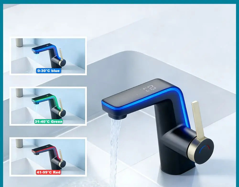 Grifo Lavabo con Pantalla LED Digital Temperatura - Latón Doble Función