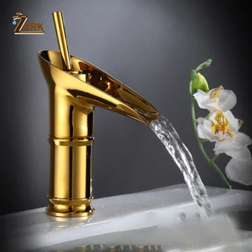 Grifo de lavabo clásico estilo antiguo, grifo de baño en cascada, grifo de agua caliente y fría, grifo de bronce de un solo orificio tipo copa