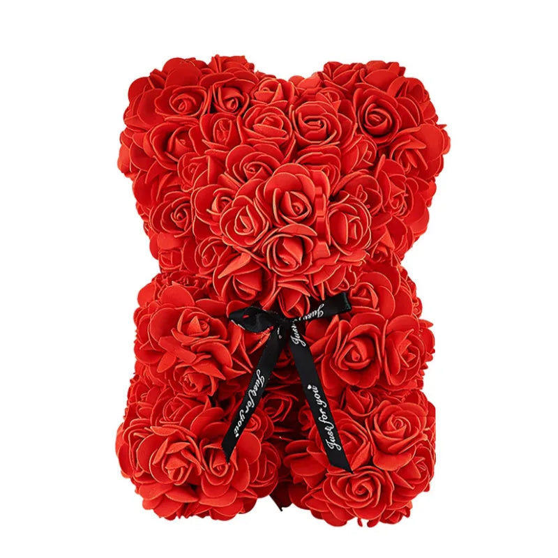 Osito de peluche con rosa eterna de flores artificiales