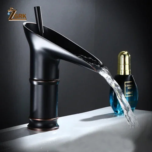 Grifo de lavabo clásico estilo antiguo, grifo de baño en cascada, grifo de agua caliente y fría, grifo de bronce de un solo orificio tipo copa