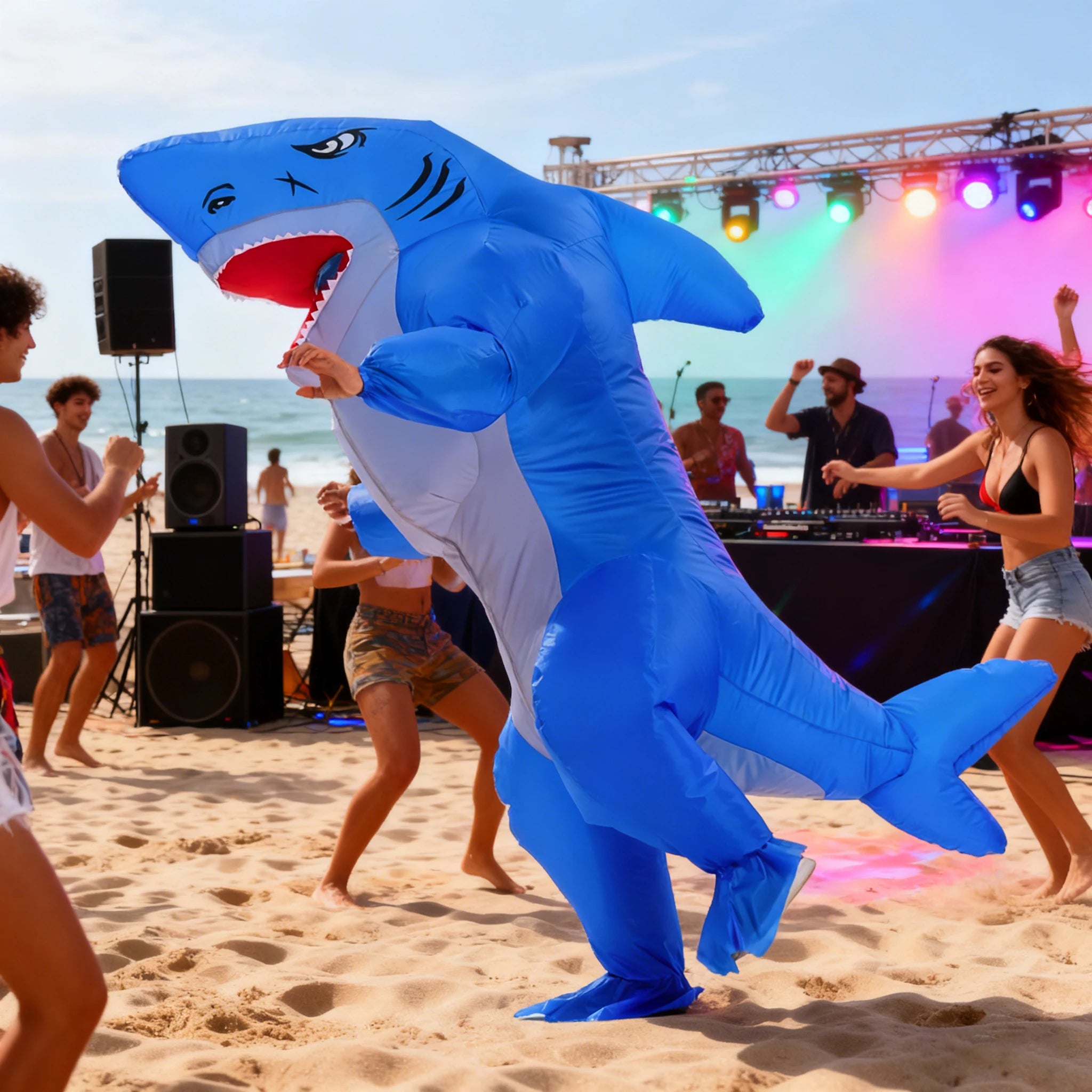 Disfraz inflable de tiburón musculoso