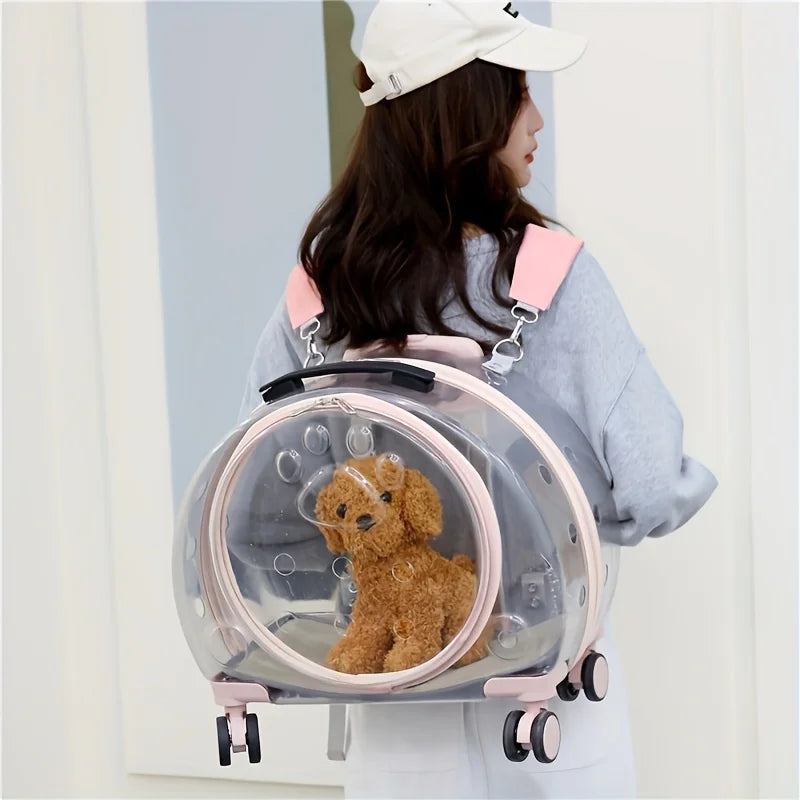 Mochila transparente para mascotas con ruedas