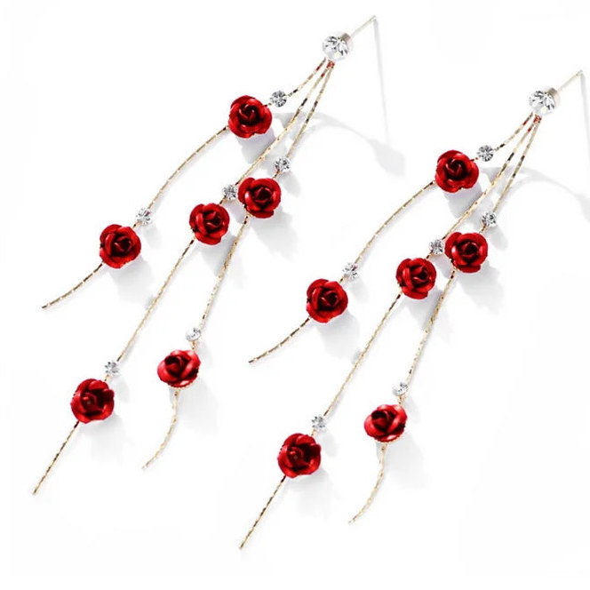 Pendientes retro con flores rosas para mujer