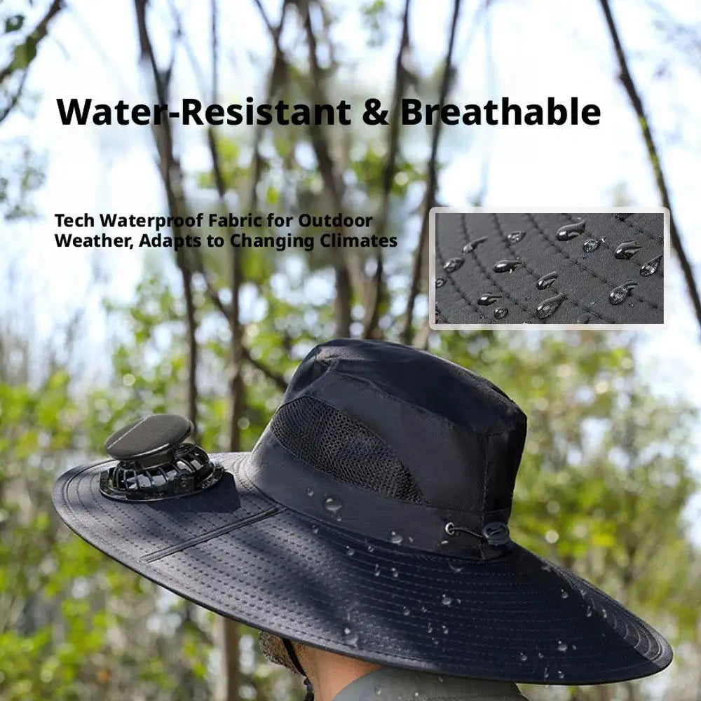 Sombrero de ala ancha con ventilador solar