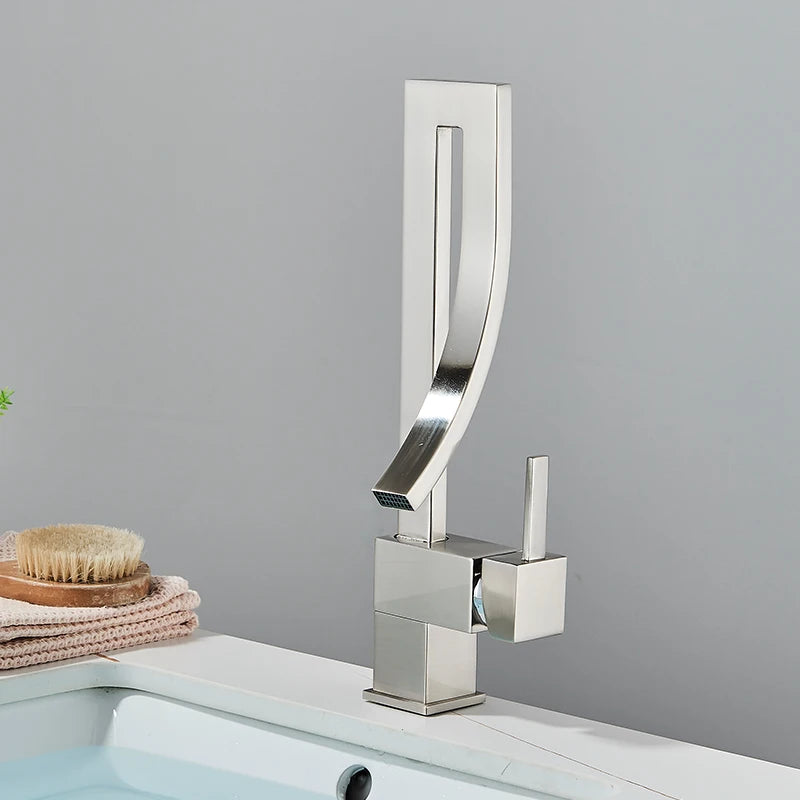 Grifo mezclador de latón para lavabo de baño, monomando, monomando, monoorificio, para agua fría y caliente.