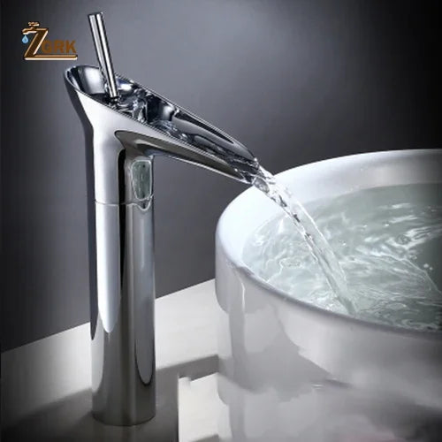 Grifo de lavabo clásico estilo antiguo, grifo de baño en cascada, grifo de agua caliente y fría, grifo de bronce de un solo orificio tipo copa