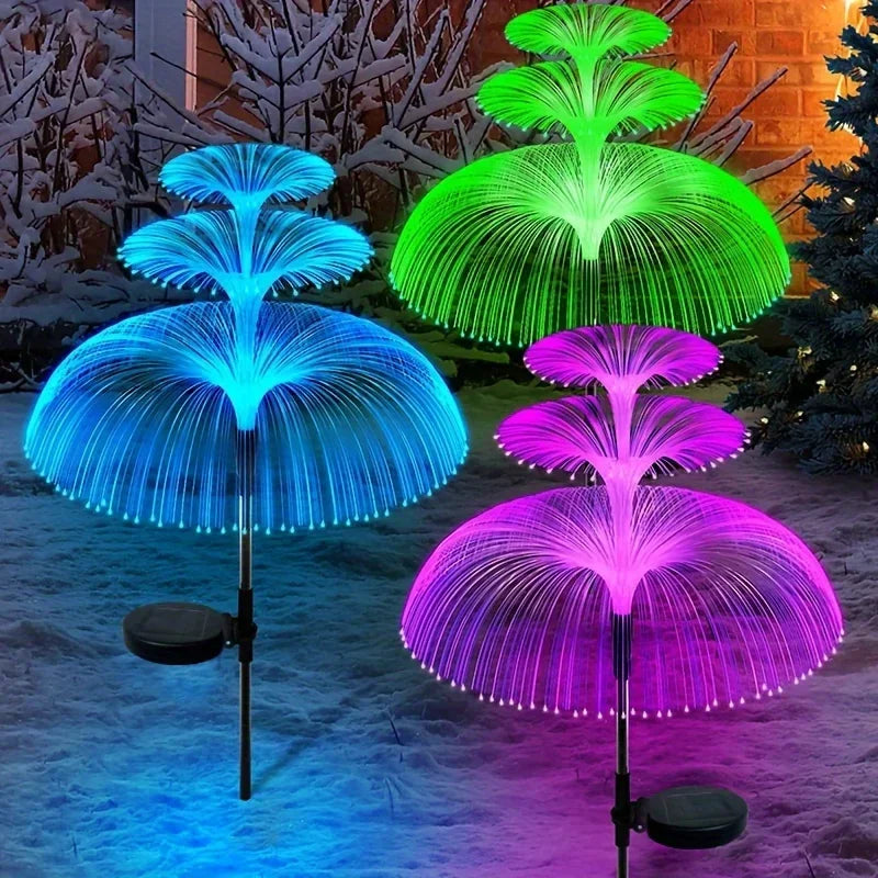 Luz solar de medusa decorativa para exteriores, impermeable, de 3/5 capas, de fibra óptica para caminos, césped, patios y decoración exterior.