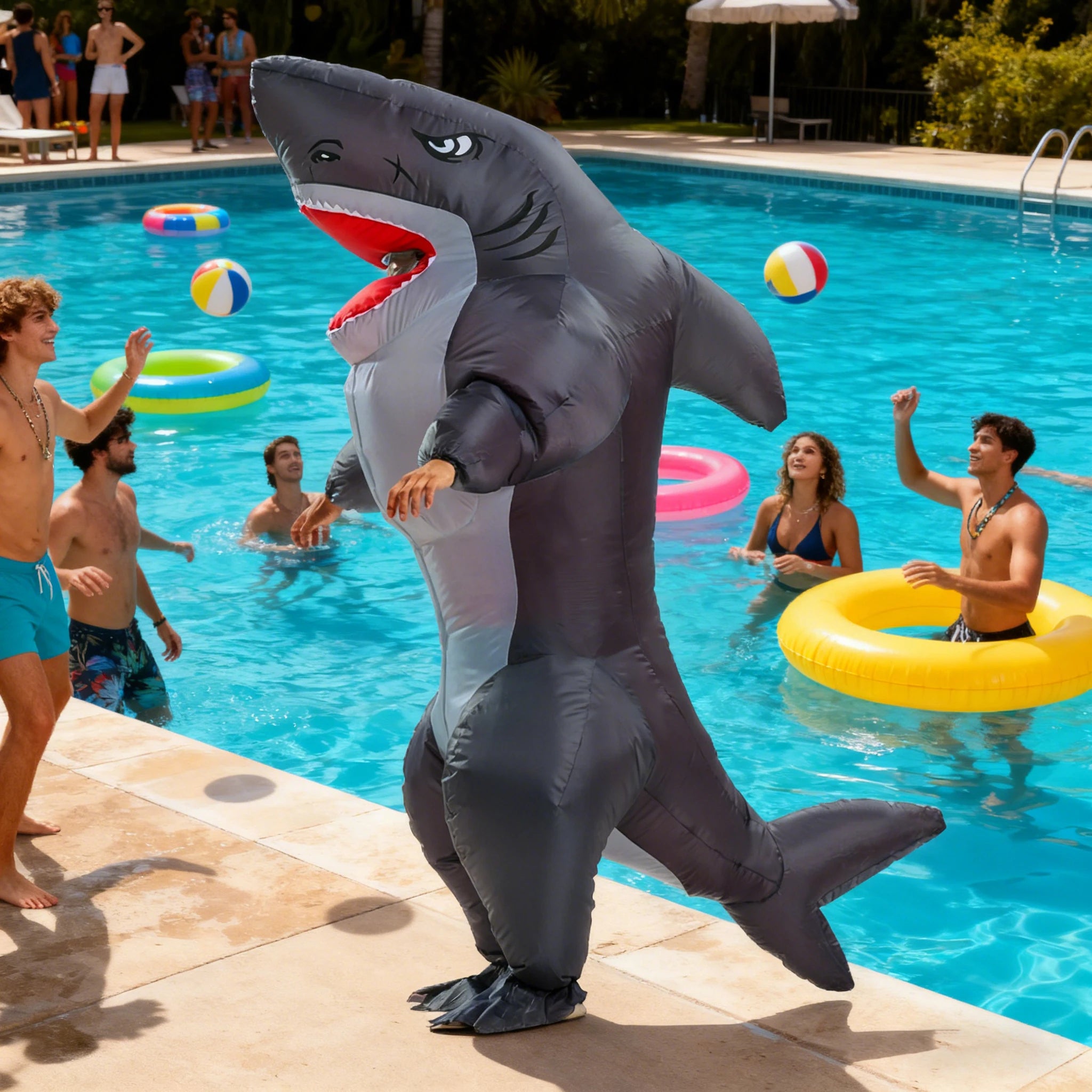 Disfraz inflable de tiburón musculoso