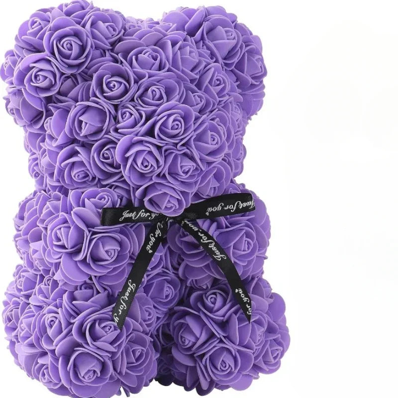 Osito de peluche con rosa eterna de flores artificiales