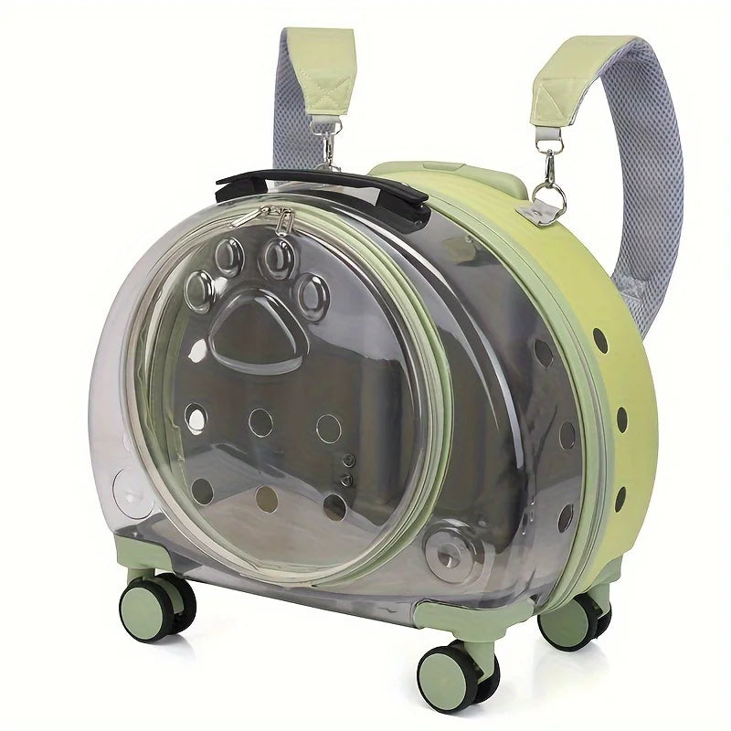Mochila transparente para mascotas con ruedas