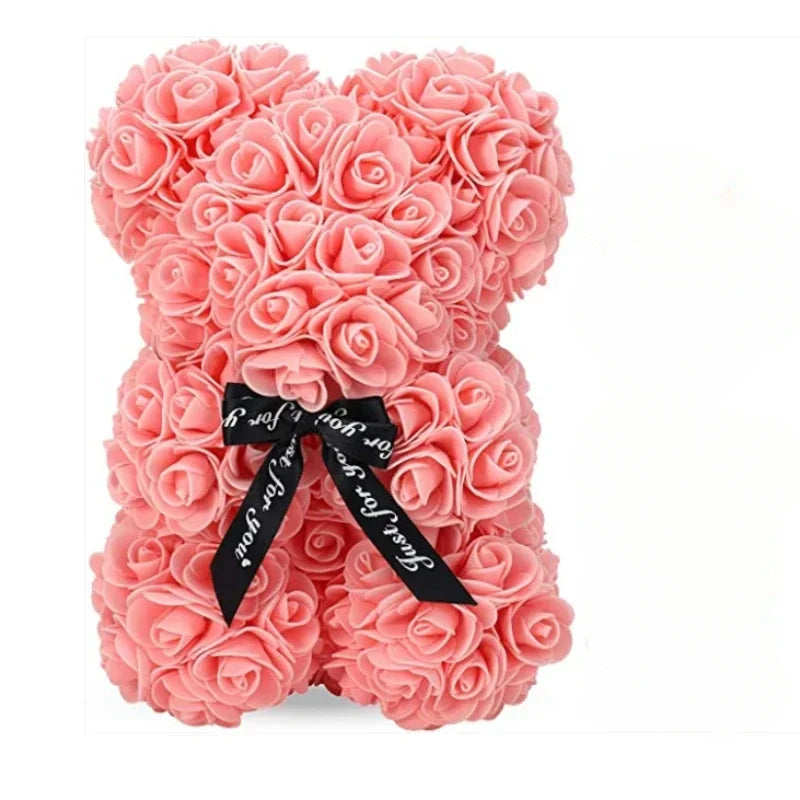 Osito de peluche con rosa eterna de flores artificiales